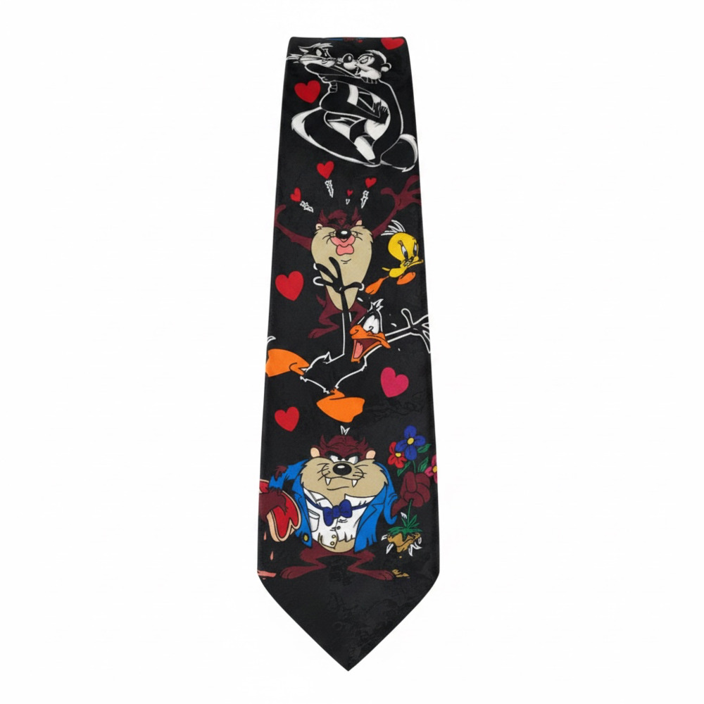 Vintage Looney Tunes Mania Taz, Tweety, and Daffy Duck Valentine's Day Silk Neck